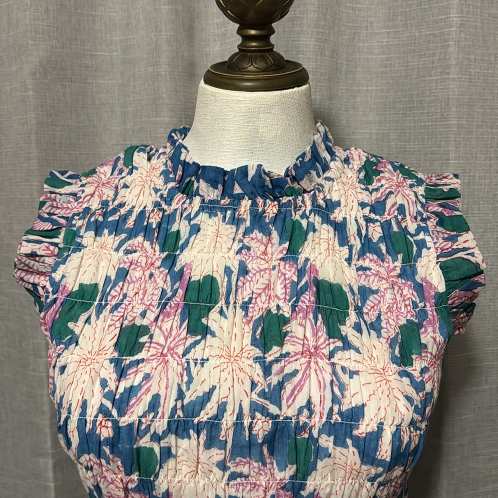 Oliphant brand Dress-XS-Floral-Sleeveless-Cotton-Maxi-Lined-Blue/Pink/Green-EUC - Picture 3 of 16